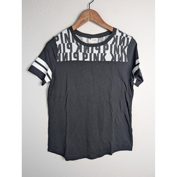 PINK Victoria's Secret Tops - PINK Victoria's Secret T-Shirt Womens S Black Ringer Colorblock Crew Neck Jersey